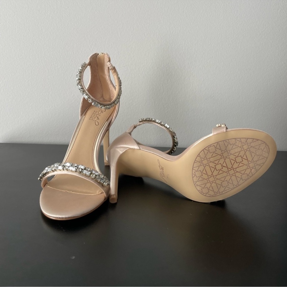 Jewel Badgley Mischka Rayna Satin Heel Sandals - Champagne, Size 10 - Picture 3 of 8